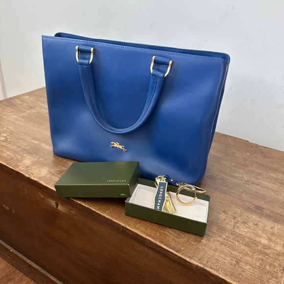 Longchamp blue leather shoulder bag - Picture 1 of 6
